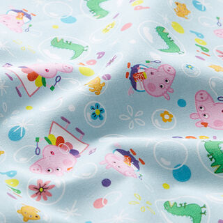 Baumwollpopeline Lizenzstoff Peppa und George machen Seifenblasen | ABC Ltd. – babyblau, 