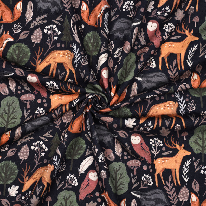 Sweatshirt angeraut Tiere im Wald Digitaldruck | Poppy Fabrics – nachtblau,  image number 3