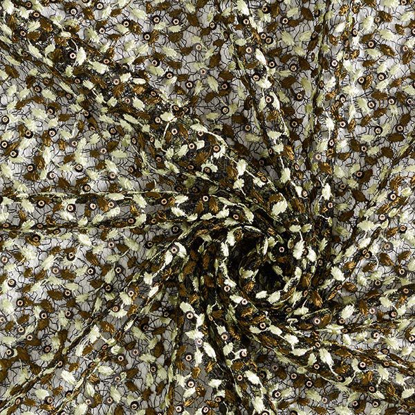 Spitzenstoff Blumenranken & Pailletten – schwarz/oliv