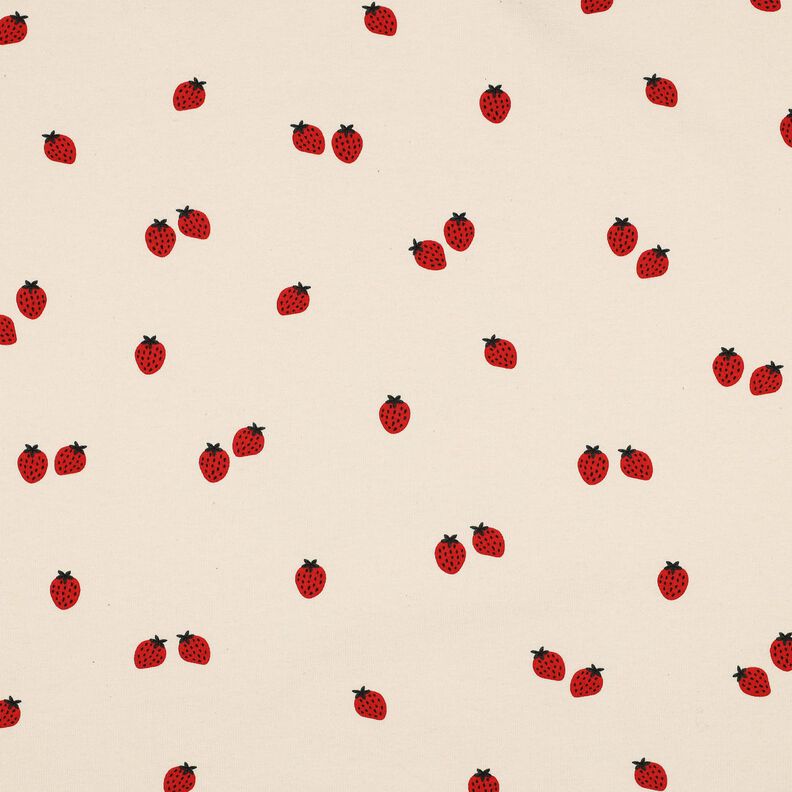 GOTS Baumwolljersey Erdbeeren | Poppy Fabrics – hellbeige/karminrot, image number 1