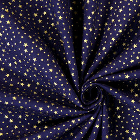 Baumwollstoff Cretonne weihnachtlicher Sternenhimmel klein – marineblau/gold, 