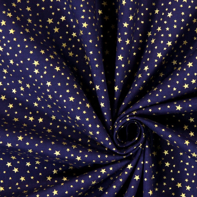 Baumwollstoff Cretonne weihnachtlicher Sternenhimmel klein – marineblau/gold, image number 2