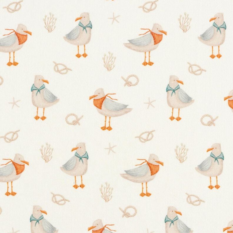 Baumwolljersey Möwe, Seesterne, Knoten Digitaldruck – wollweiss,  image number 1