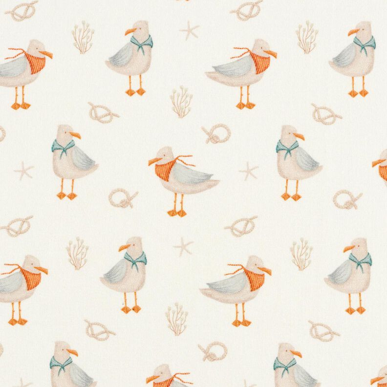 Baumwolljersey Möwe, Seesterne, Knoten Digitaldruck – wollweiss, image number 1