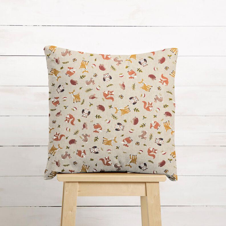 Dekostoff Halbpanama freundliche Waldtiere – natur/braun,  image number 6