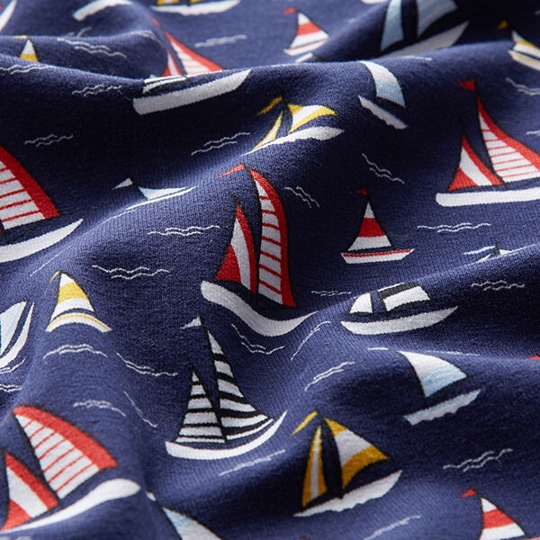 Baumwolljersey Segelboote – marineblau, image number 2