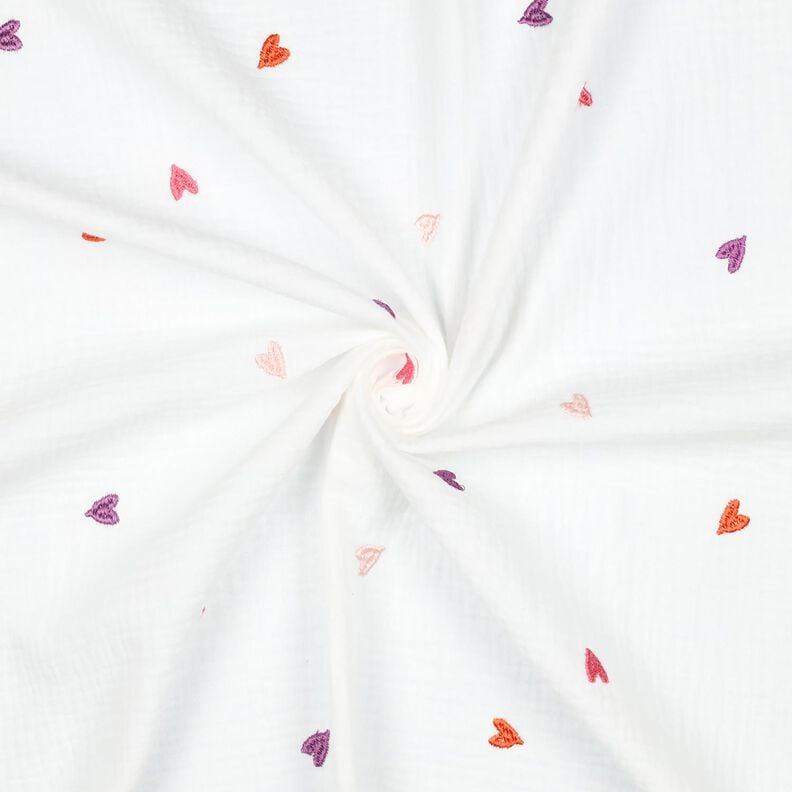 Musselin/ Doppel-Krinkel Gewebe bestickte Herzen | Poppy Fabrics – weiss/rosé,  image number 3