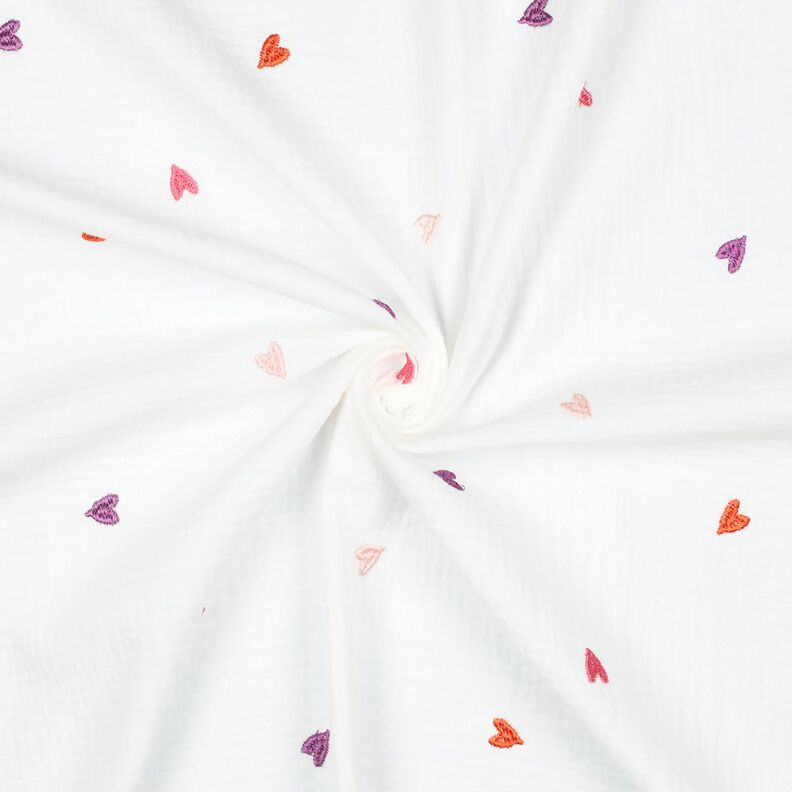 Musselin/ Doppel-Krinkel Gewebe bestickte Herzen | Poppy Fabrics – weiss/rosé, image number 3