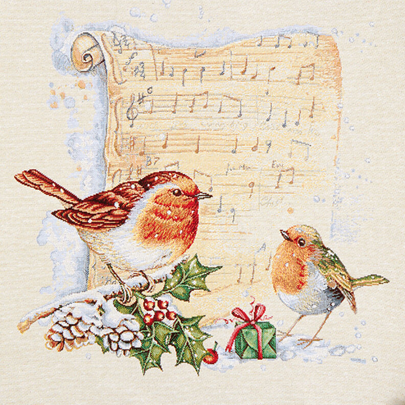 Dekostück Gobelin Rotkehlchen mit Notenblatt – weiss, image number 1