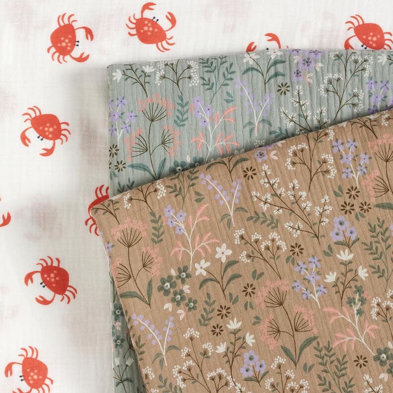 GOTS Musselin/ Doppel-Krinkel Gewebe Frühlingsblumenwiese | Poppy Fabrics – schilf,  image number 5