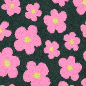 Teddyplüsch Blumen | Poppy Fabrics – dunkelgrün/pink, 
