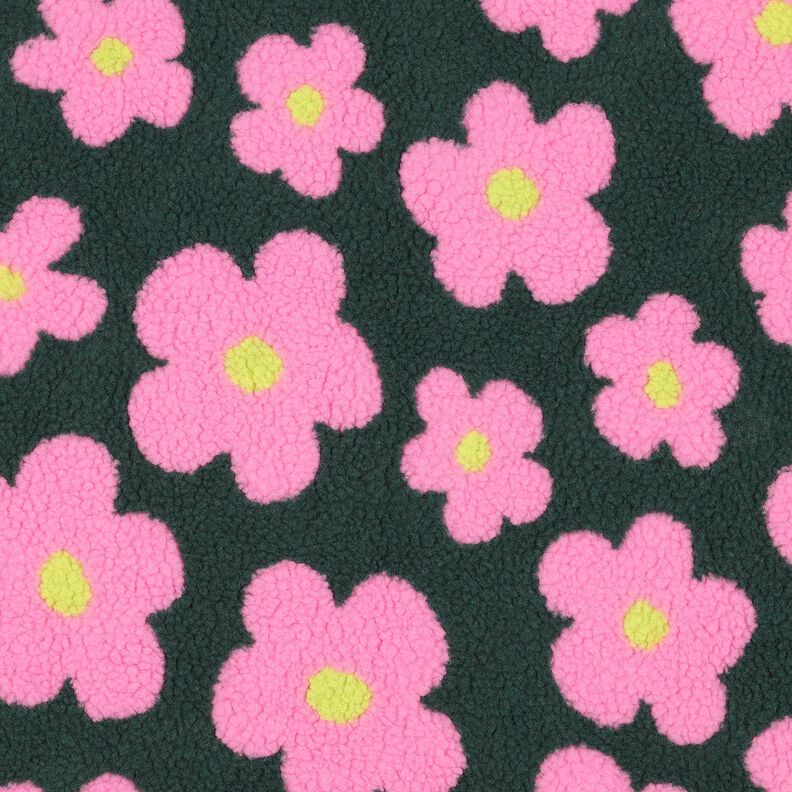 Teddyplüsch Blumen | Poppy Fabrics – dunkelgrün/pink, image number 1