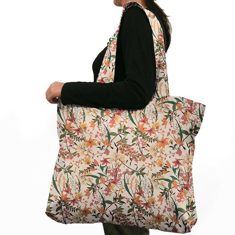 Dekostoff Halbpanama floral – apricot/natur, image number 8
