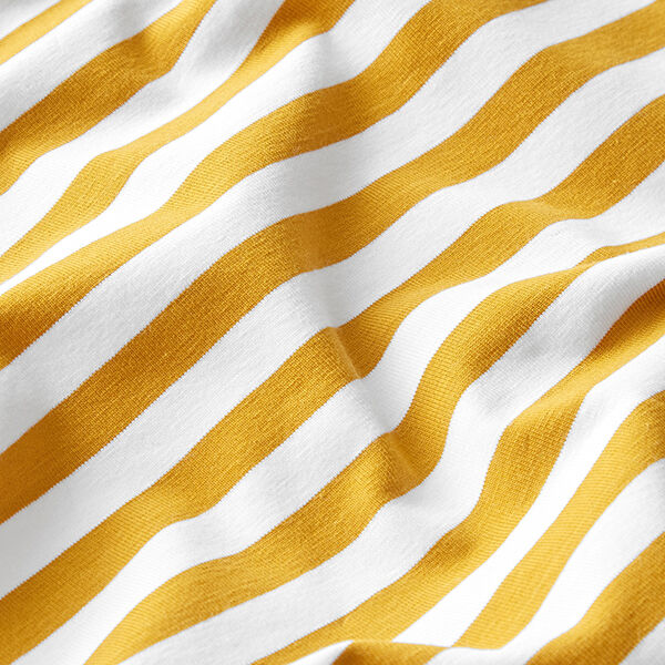 Baumwolljersey breite Streifen – senf/weiss | Reststück 100cm