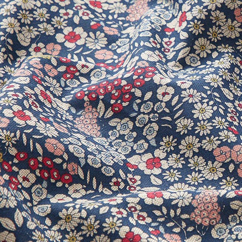 Dekostoff Halbpanama Blümchen – marineblau,  image number 2