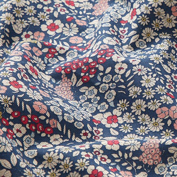 Dekostoff Halbpanama Blümchen – marineblau, image number 2