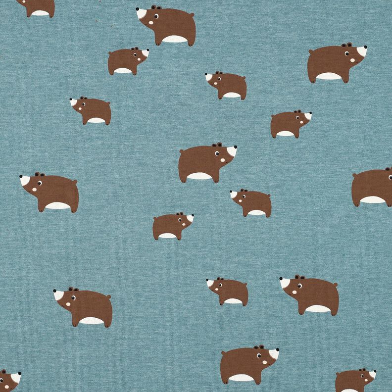 Baumwolljersey Bären | Poppy Fabrics – blaugrau/maronenbraun, image number 1