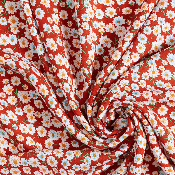 Viskosestoff Blümchen – rotorange | Reststück 50cm