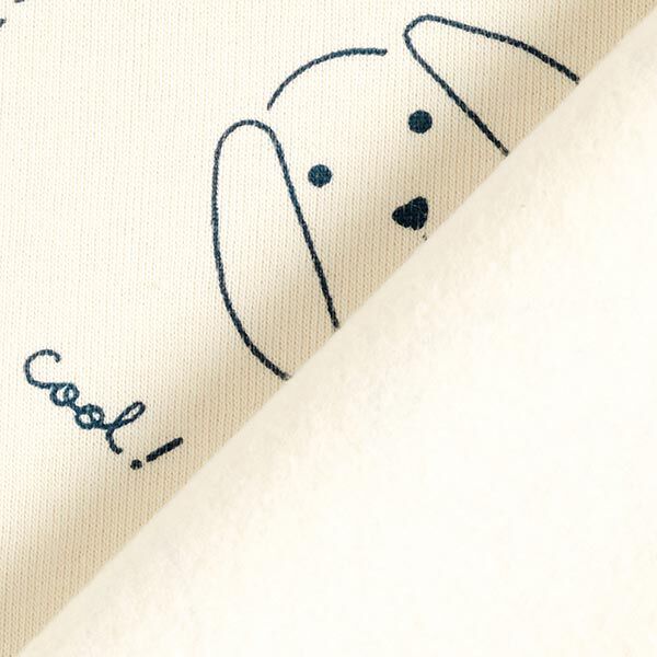 Sweatshirt angeraut Hunde-Gesichter – wollweiss/nachtblau | Reststück 100cm