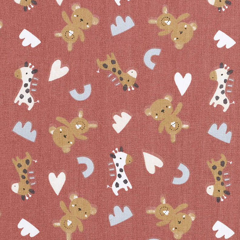 Baumwollpopeline Giraffen und Teddys – dunkelaltrosa,  image number 1
