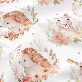 Baumwollpopeline Hase und Igel im Blumenkreis Digitaldruck – elfenbein, 