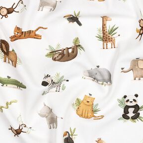 GOTS Baumwolljersey süße Steppentiere Digitaldruck | Poppy Fabrics – weiss/helloliv, 