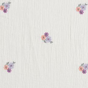Musselin/ Doppel-Krinkel Gewebe gestickte Blümchen | Poppy Fabrics – weiss, 