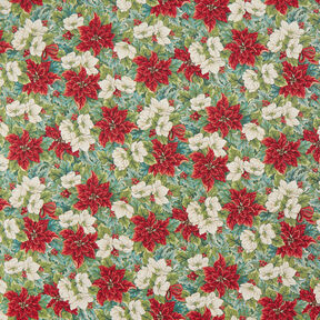 Dekostoff Gobelin Weihnachtssterne zweifarbig – hellbeige/rot, 