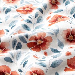 GOTS French Terry Sommersweat Mohnblumen & Zweige – weiss/hummer, 