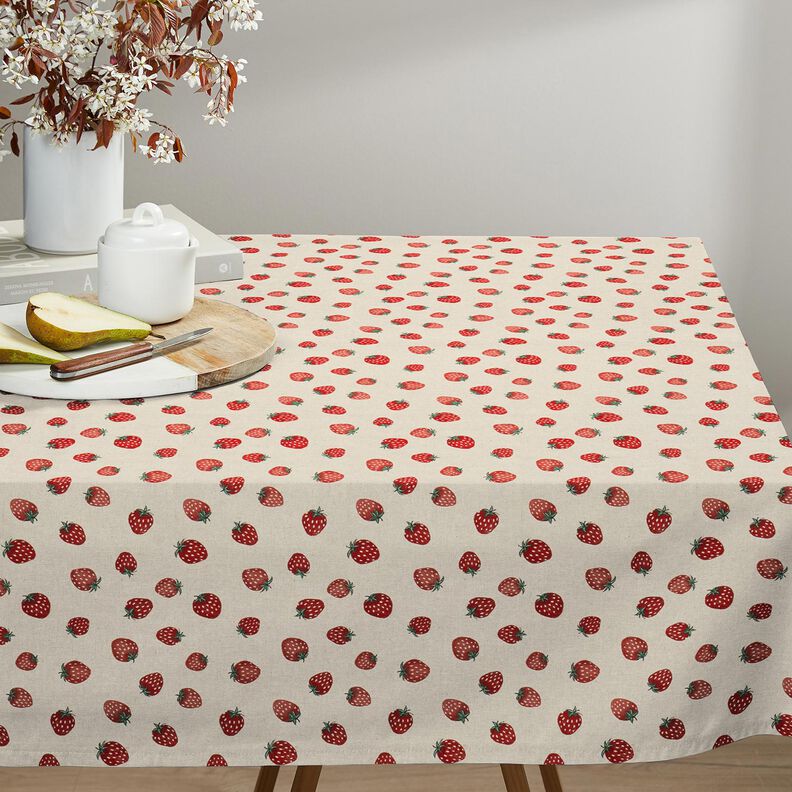 Dekostoff Halbpanama kleine Erdbeeren – rot/natur, image number 8