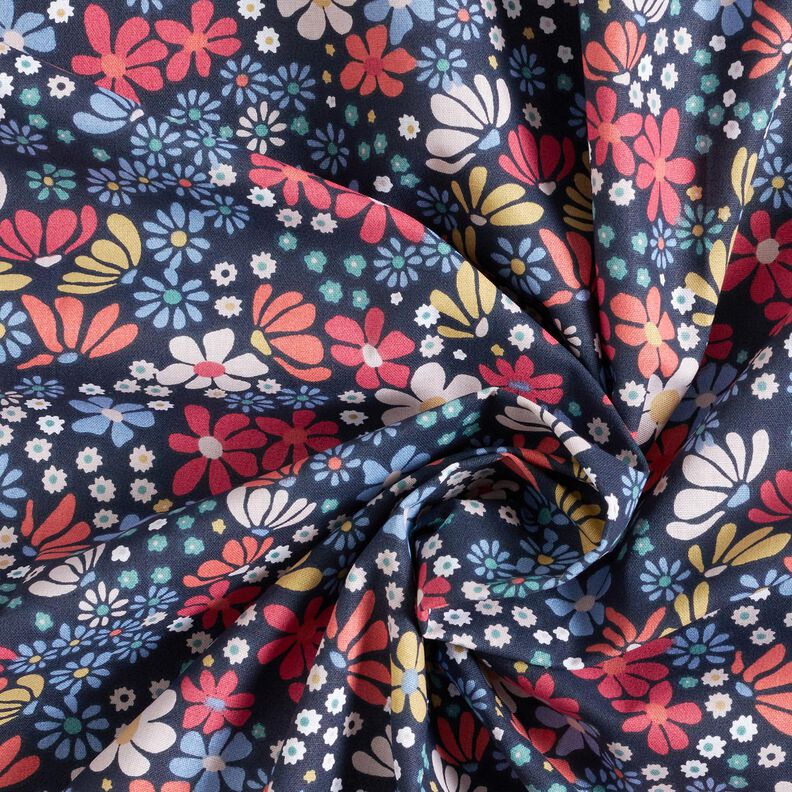Baumwollstoff Cretonne gemischte Blüten – nachtblau,  image number 3