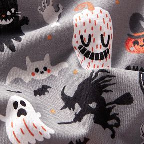 Baumwollstoff Popeline Happy Halloween – elefantengrau/hellorange, 