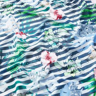 Viskosejersey Streifen & Blumen – weiss/blau, 