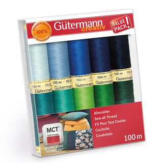 Nähfaden-Set Allesnäher [ 100m | 10 Stück ] | Gütermann creativ – grün/blau, 