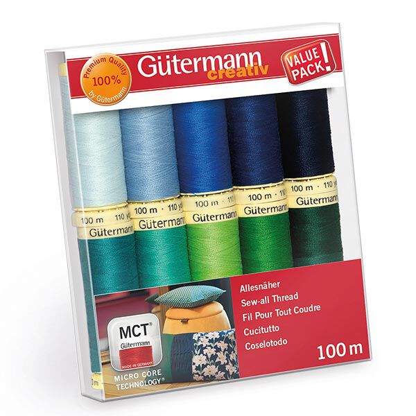 Nähfaden-Set Allesnäher [ 100m | 10 Stück ] | Gütermann creativ – grün/blau,  image number 1