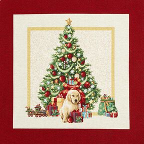 Dekopanel Gobelin Hund am Festtag – hellbeige/rot, 