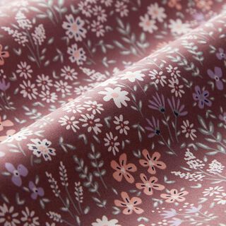Beschichtete Baumwolle bunte Blumenwiese – dunkelaltrosa/weiss, 