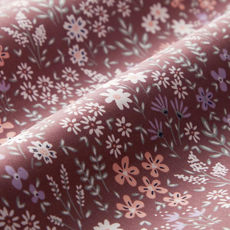 Beschichtete Baumwolle bunte Blumenwiese – dunkelaltrosa/weiss,  image number 3