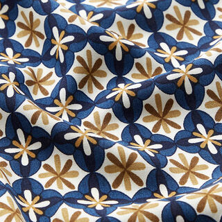 Viskosestoff Retromuster Blumen – weiss/blau, 