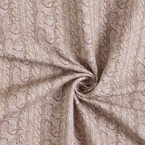 French Terry Sommersweat Zopfmuster Druck – dunkelbeige | Reststück 50cm