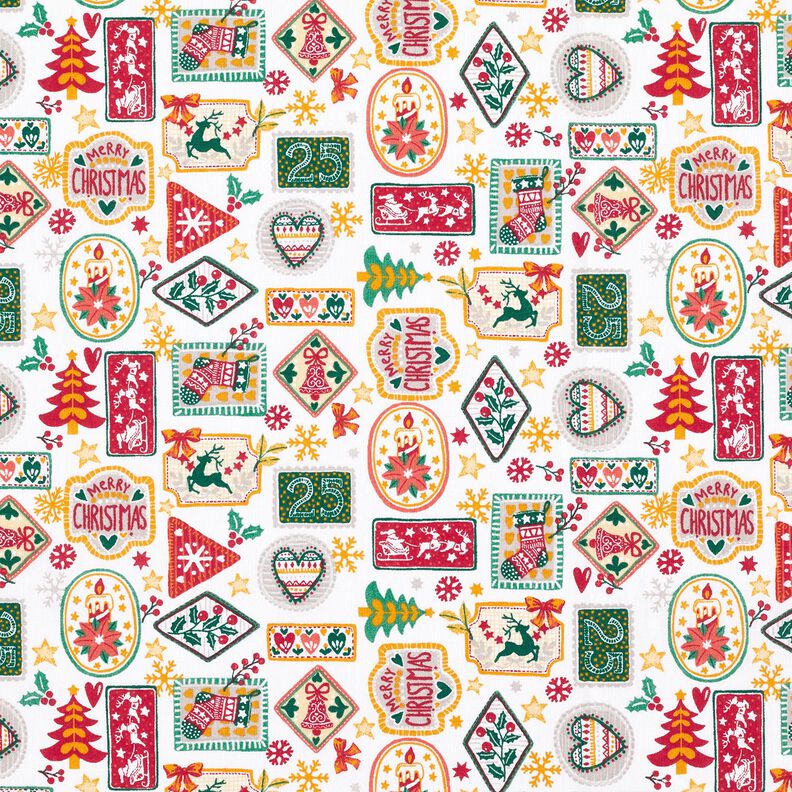 Baumwollstoff Popeline Weihnachtsbilder – weiss/karminrot,  image number 1