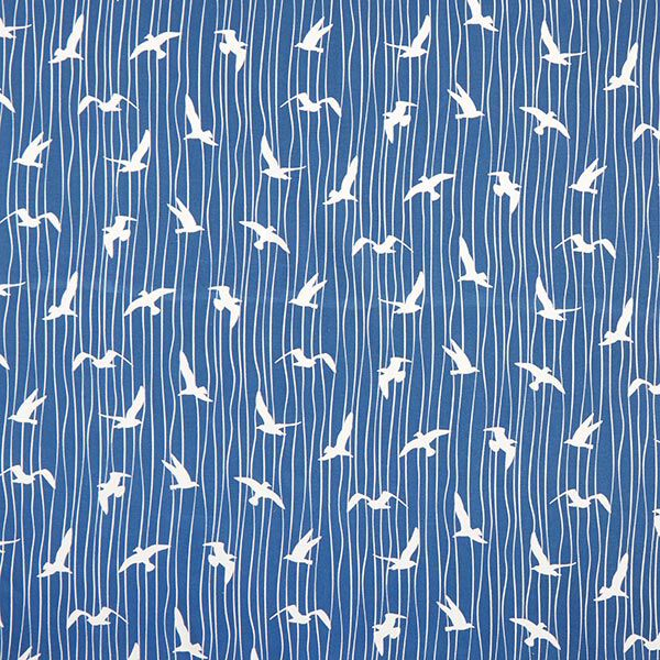 Dekostoff Halbpanama Möwen – ozeanblau/weiss | Reststück 100cm