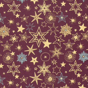 Baumwollstoff Popeline große Sterne – merlot/gold, 