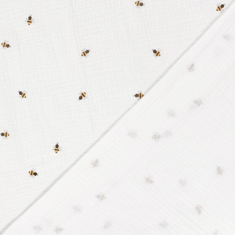 Musselin/ Doppel-Krinkel Gewebe Bienchen – wollweiss/gold,  image number 4