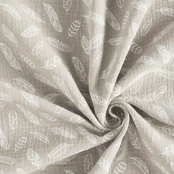 Musselin/ Doppel-Krinkel Gewebe Federn – beige/weiss