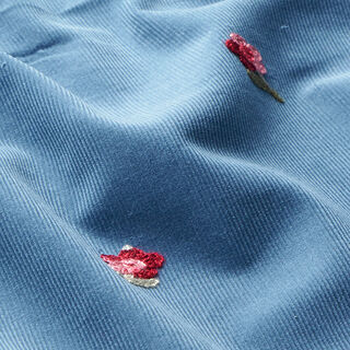Babycord kleine Blümchen Stickmotiv – stahlblau, 
