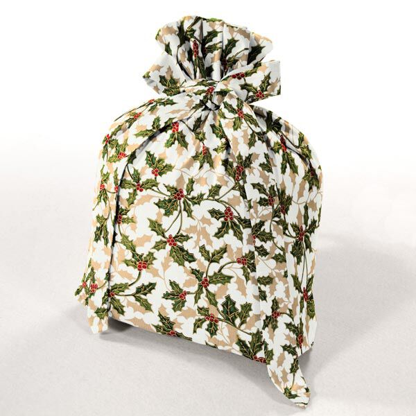 Baumwollstoff Popeline Mistelzweig – wollweiss/gold | Reststück 50cm