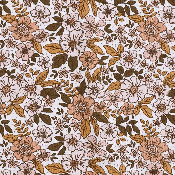 Baumwollpopeline Blumenmeer – weiss/hellbraun | Reststück 100cm