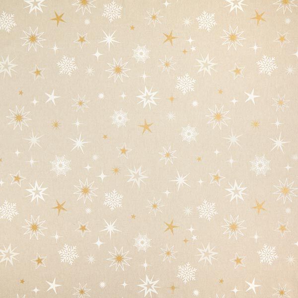 Dekostoff Halbpanama schimmernde Sterne – gold/weiss, image number 1
