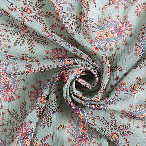 Crêpe Chiffon mit Glanz-Streifen Zweige – schilf | Reststück 50cm
